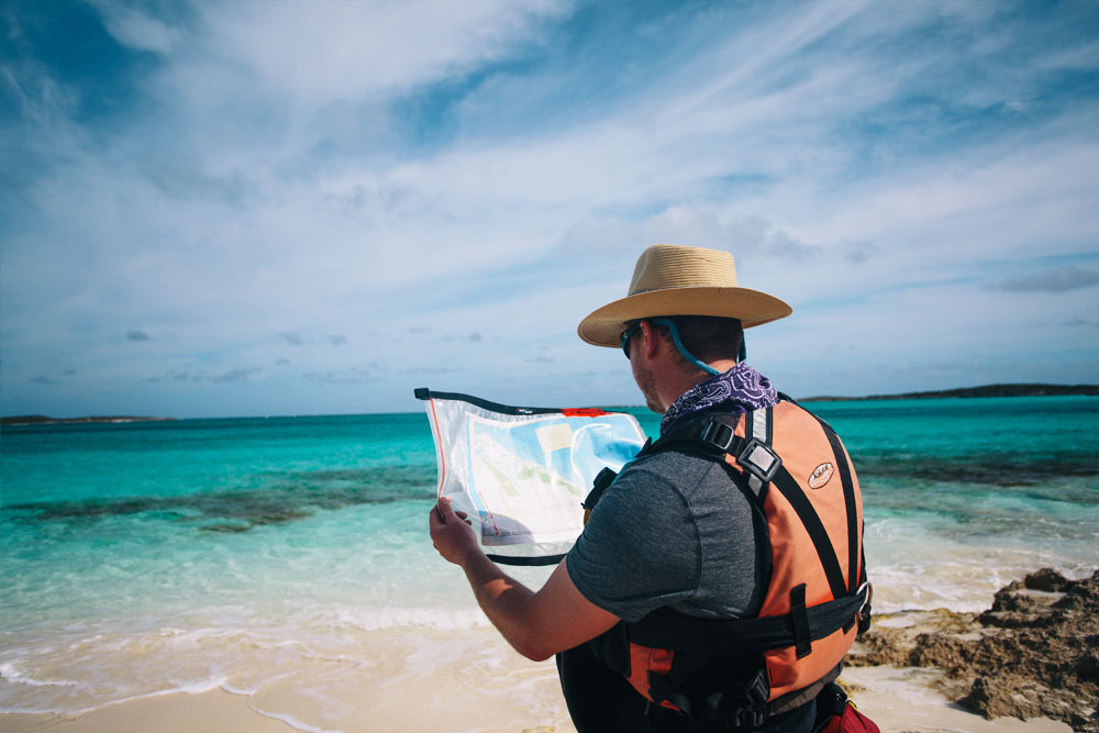 Kayak sea navigation Exuma Cays