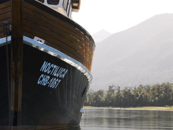 The bow of a yacht in Chilean Patagonia