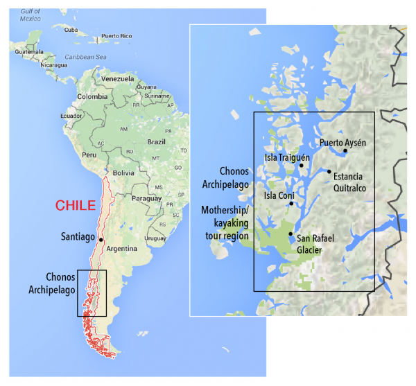 A map of our paddling region in Chilean Patagonia