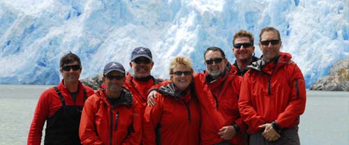 patagonia kayaking group at glacier