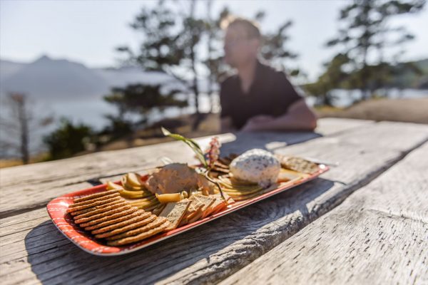 Cheese and cracker board served as snack on tour