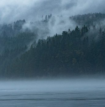 Misty Johnstone Strait mountains