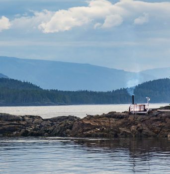 Wood-fired hot tub overlooking blackfish sound