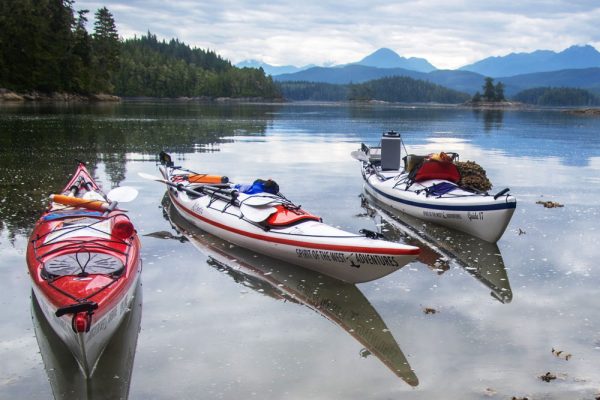 Kayaks floating in BC waters