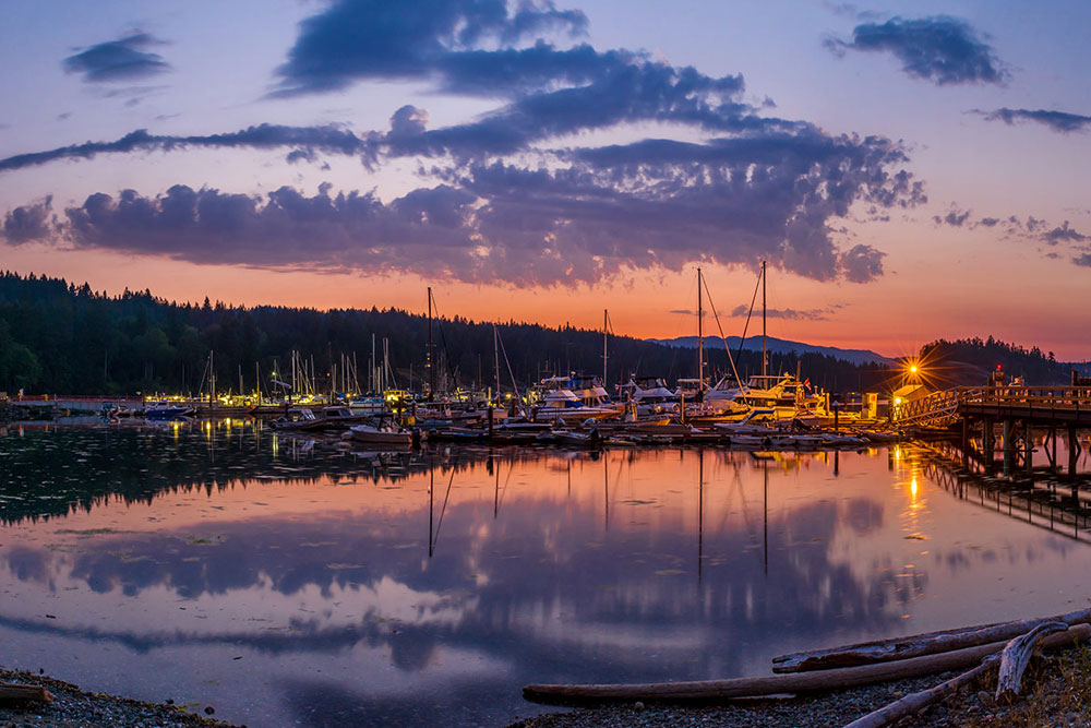 Sunset over Quadra Marine off the coast of Northern Vancouver Island 