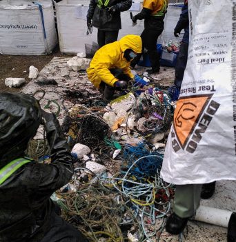 Sorting marine debris at operations base