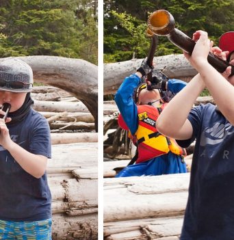 Kids playing with kelp in the Johnstone Strait