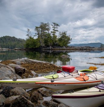Kayaker looking out into cove