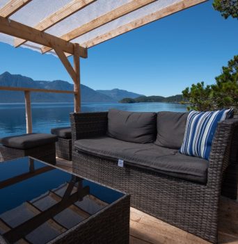 Outdoor furnished patio are for socializing