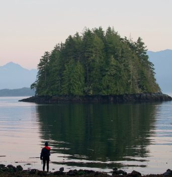 Person looking out over the scenic view of BC coast