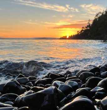 Sunset along the rocky shore