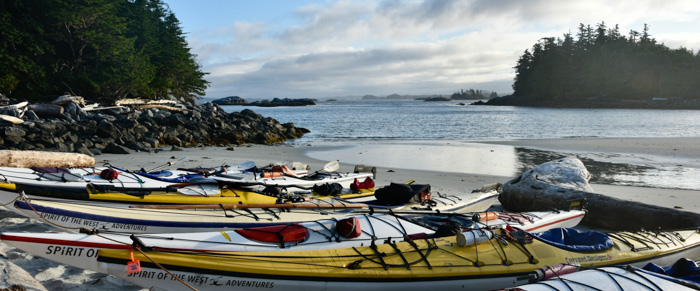 Ocean kayaks on the beach of Goose Group Islands