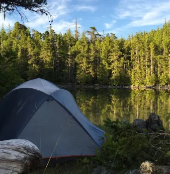 Ocean front camping near the Great Bear Rainforest.