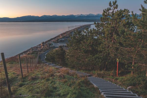 A trail overlooking a beach in the Comox Valley on Vancouver Island