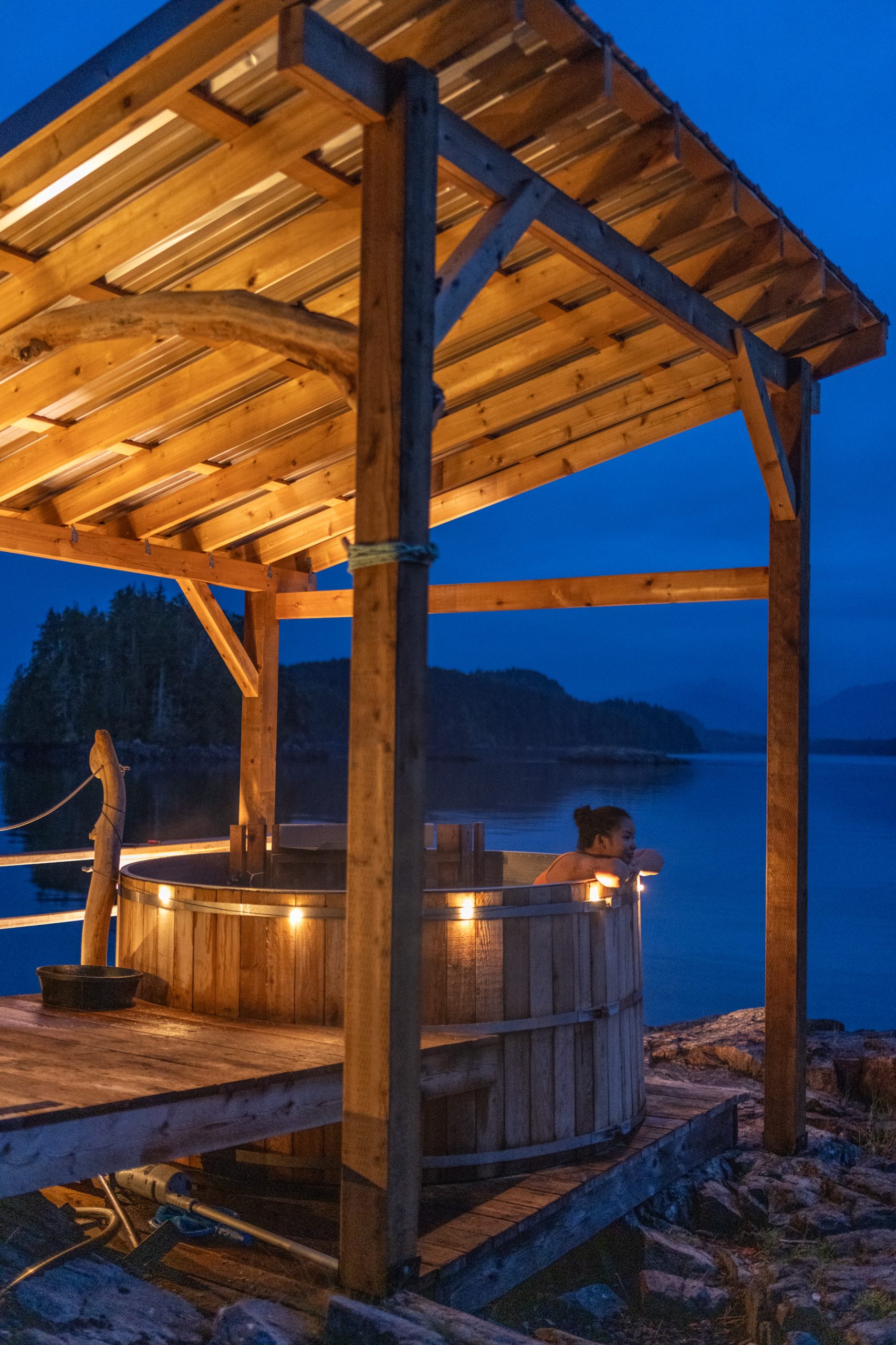 Outdoor hot tub at night