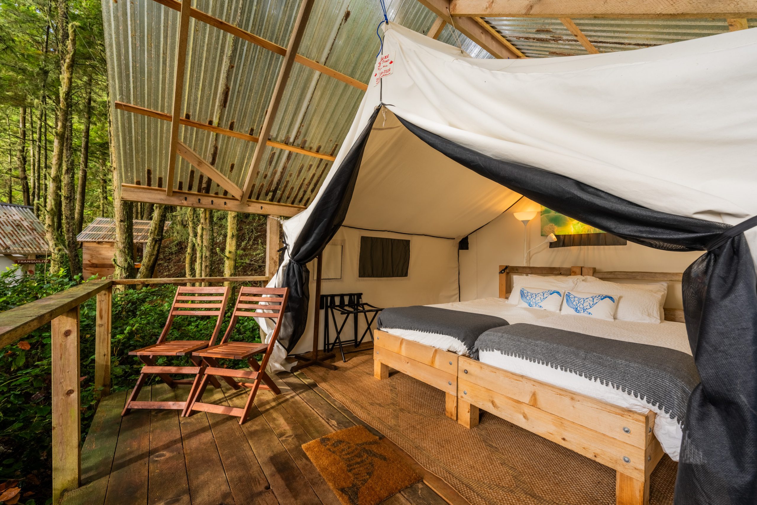Large glamping tent with a king sized bed