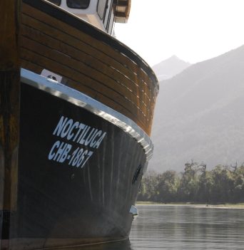 The bow of an expedition yacht in Chile