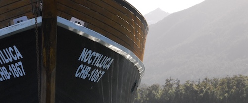 The bow of a Chilean expedition yacht