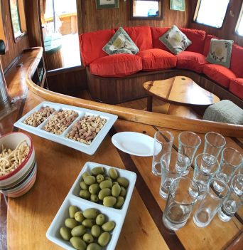 The interior of an expedition yacht in Chile