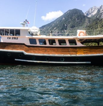 An expedition yacht anchored in Patagonia