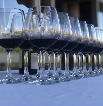 A table with many wine glasses in Chile