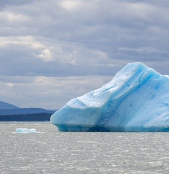 Large icebergs floating in the ocean in Chile