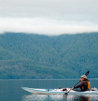 A kayaker resting in the Johnstone Strait