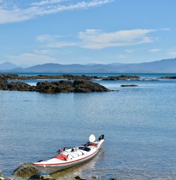 Kayak beached on shore