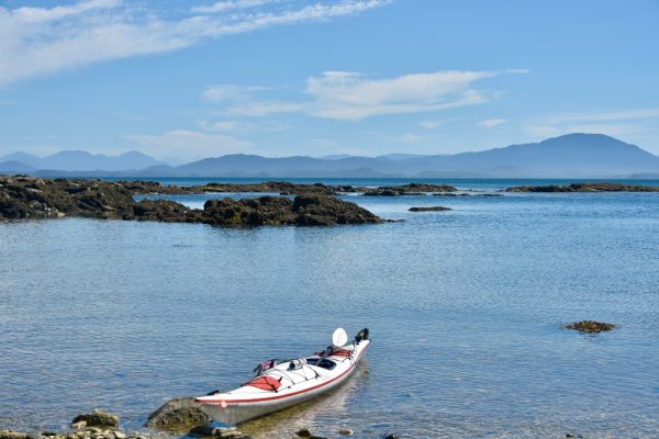Kayak beached on shore
