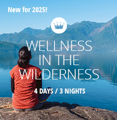 Wellness nav tile - woman sitting next to Johnstone Strait