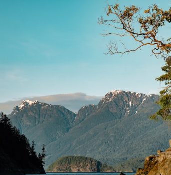 Mountains towering over Desolation Sound in British Columbia