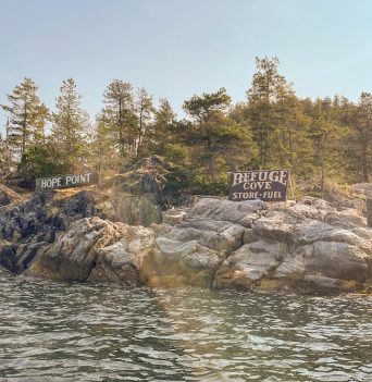 The sign for Refuge Cove in Desolation Sound