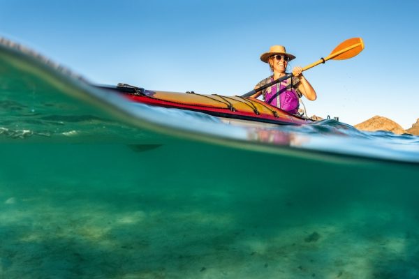 A woman kayaking in Baja Mexico