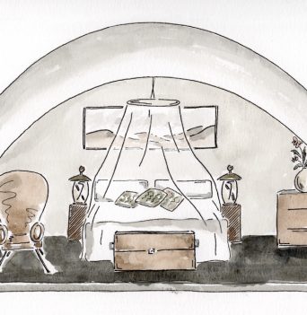 A drawing of a glamping tent in Mexico