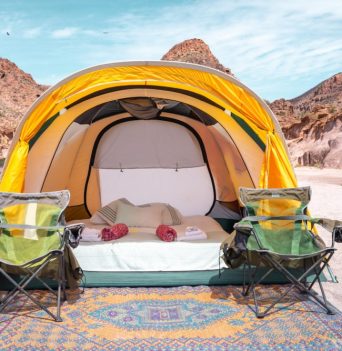 A guests tent on the Kayak Isla Espiritu Santo trip