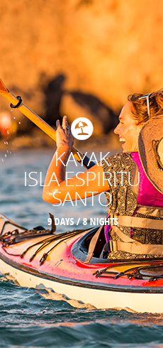 Baja Espiritu Santo nav image with kayaker