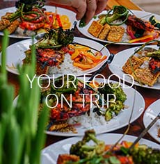 Beautiful plated food on a kayak trip