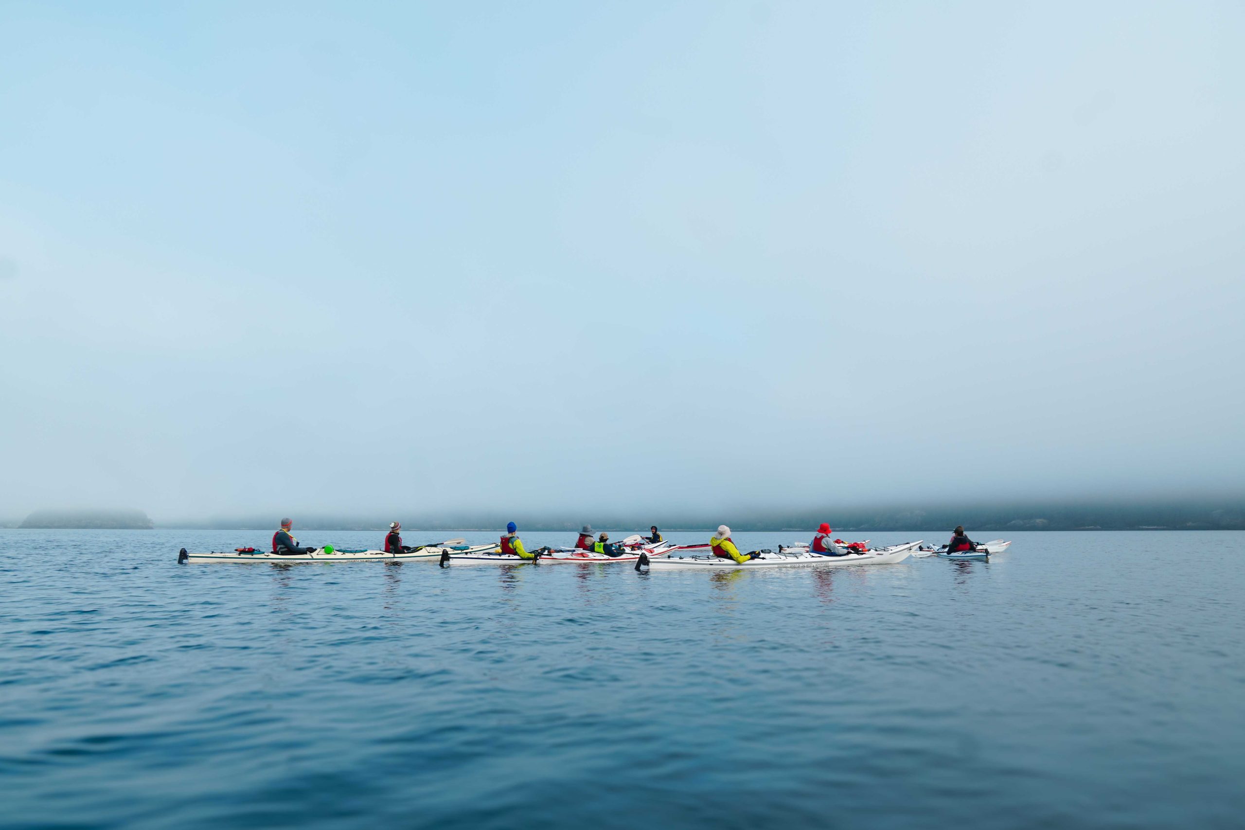 Group of paddlers in the centre of Johnstone Strait.