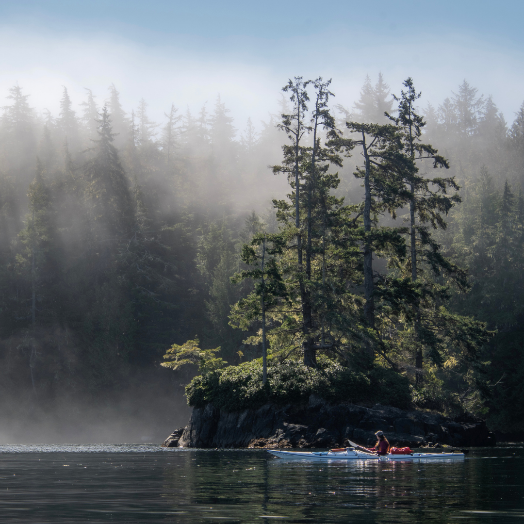 Lone paddler next to islet